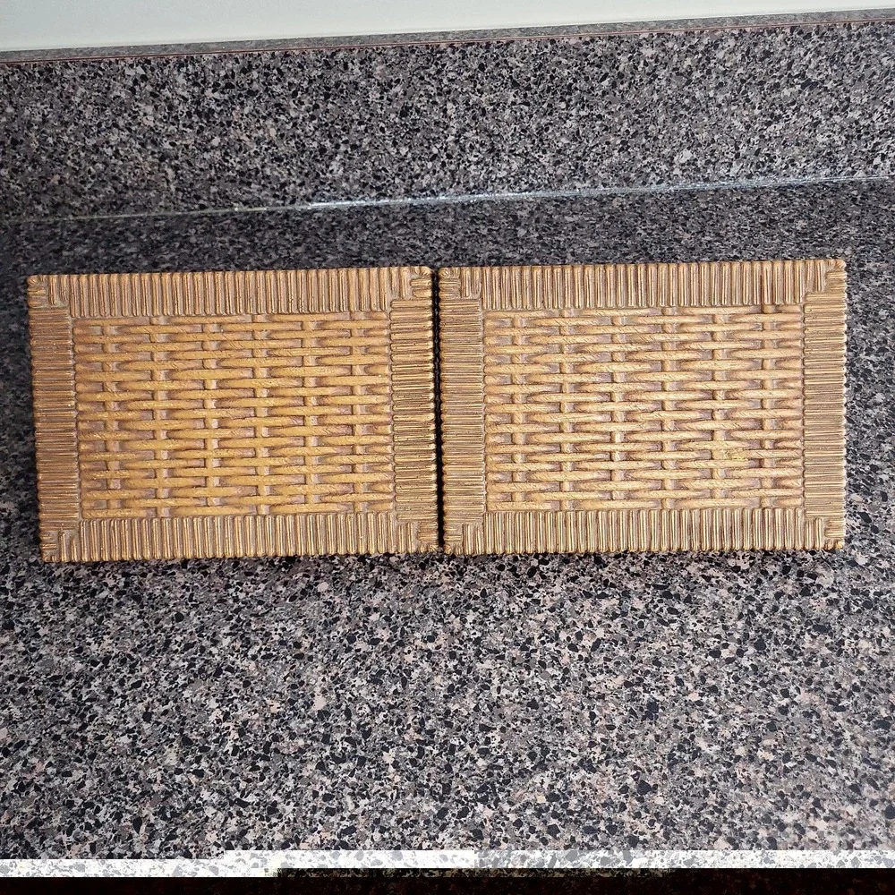 Vintage 1978 Syroco Homco Faux Wicker Brown Wall Shelves Set of 2 Made in USA